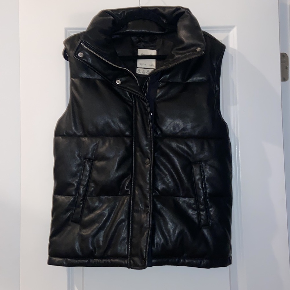 Abercrombie and Fitch Vegan Leather Black Puffer Vest